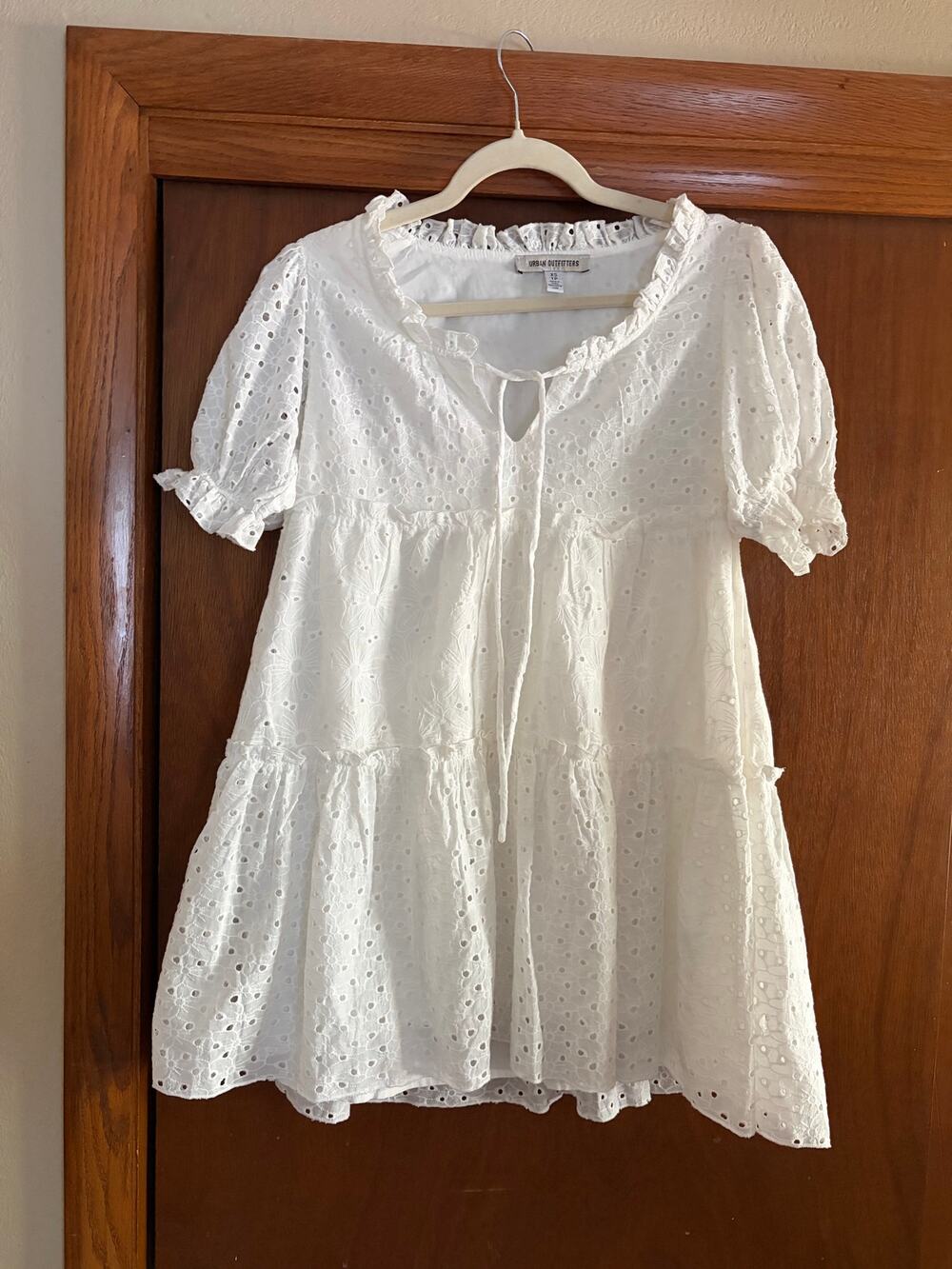 Urban Outfitters White Eyelet Babydoll Mini Dress XS Cottagecore Boho